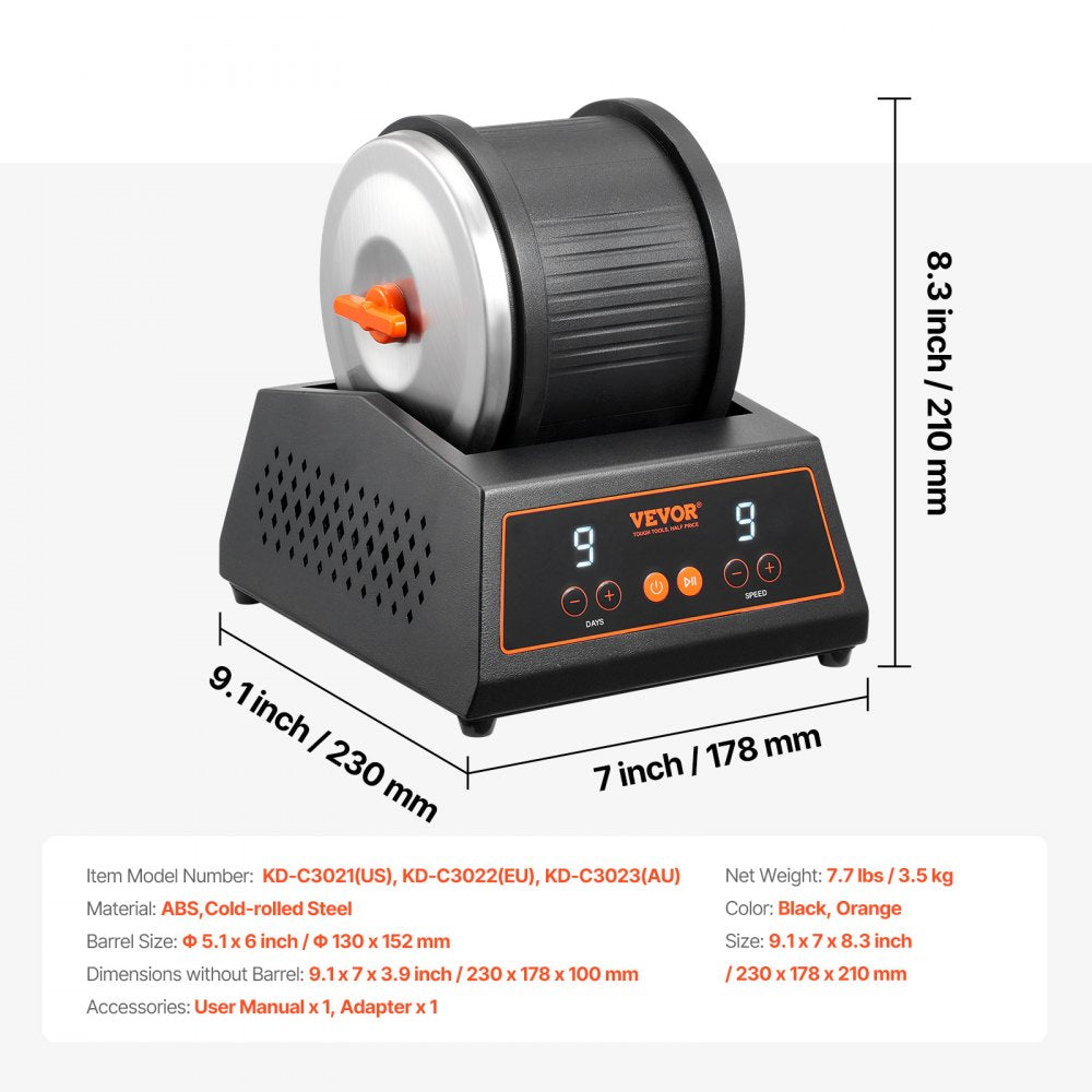KD-C3021 - Silent Rock Tumbler 9.1x7x8.3" with Adjustable Speeds