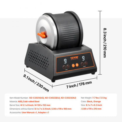 KD-C3021 - Silent Rock Tumbler 9.1x7x8.3" with Adjustable Speeds