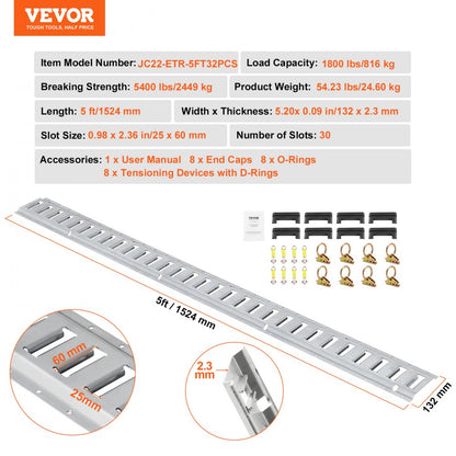 VV-ETS-TD534S - Heavy-Duty 34-Piece E-Track Tie-Down Rail Kit