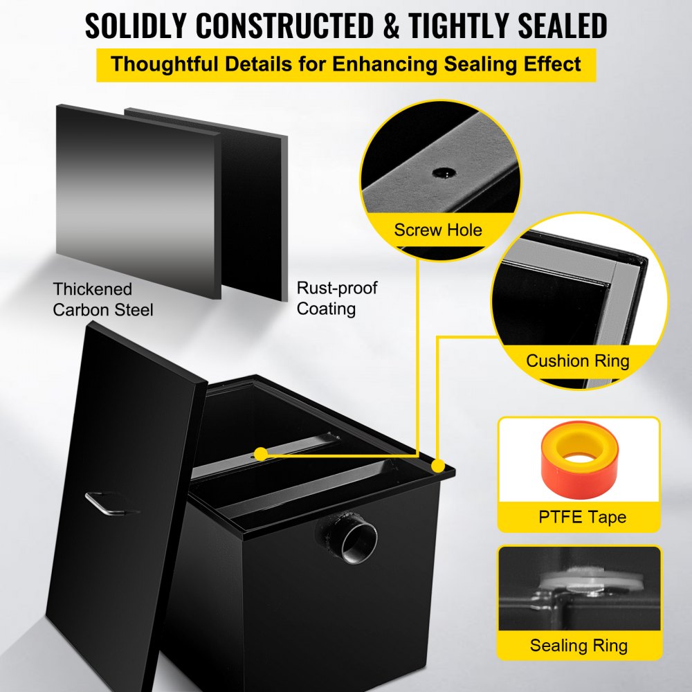70LB Grease Interceptor - Durable 35 GPM Carbon Steel Waste Filtration System