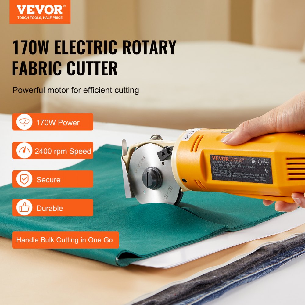 RS-70 - 170W VEVOR Rotary Fabric Cutter, Cuts 1" Thick Material