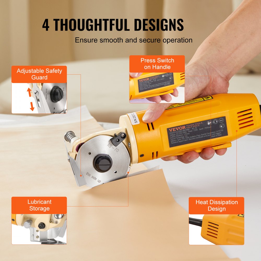 RS-70 - 170W VEVOR Rotary Fabric Cutter, Cuts 1" Thick Material