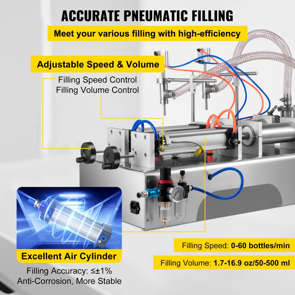 Liquid Filler 50-500 ml - High-Speed Pneumatic Filling Machine for Liquids & Pastes