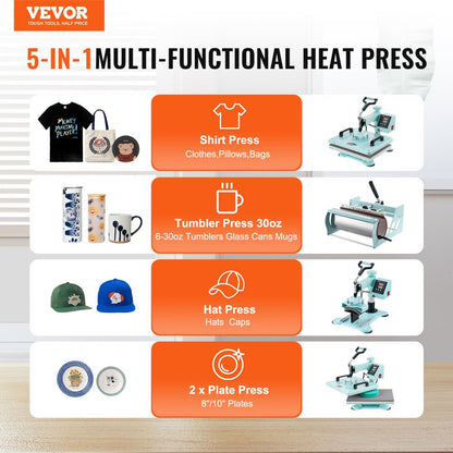 SJY-H12151M - 12x15" VEVOR 5-in-1 Heat Press for T-Shirts & Mugs