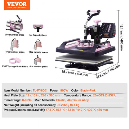 TL-FY8001 - 8-in-1 Heat Press Machine with 30 oz Tumbler Attachment