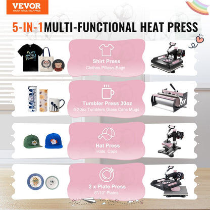 SJY-H15151P - 5-in-1 VEVOR Heat Press Machine for Home & Business