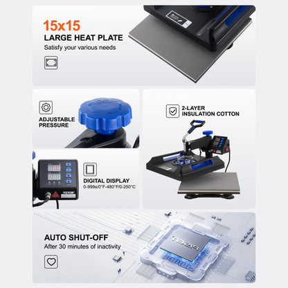 SJY-H15151P - Versatile 15x15 Heat Press Machine with 5 Attachments