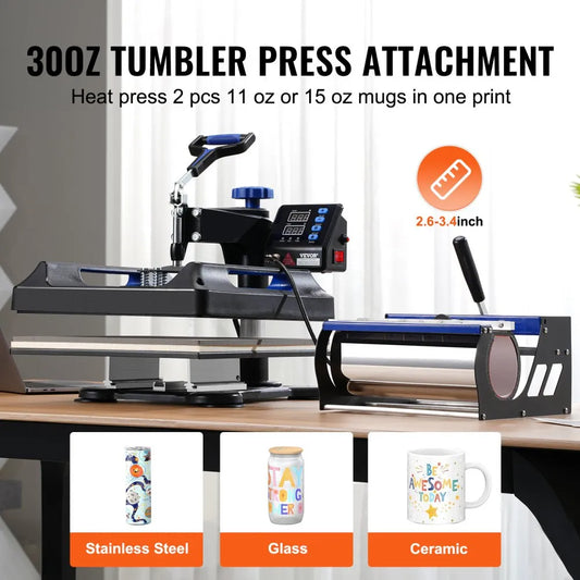 SJY-H15151P - VEVOR 8-in-1 15x15 Heat Press for T-Shirts, Mugs & Hats