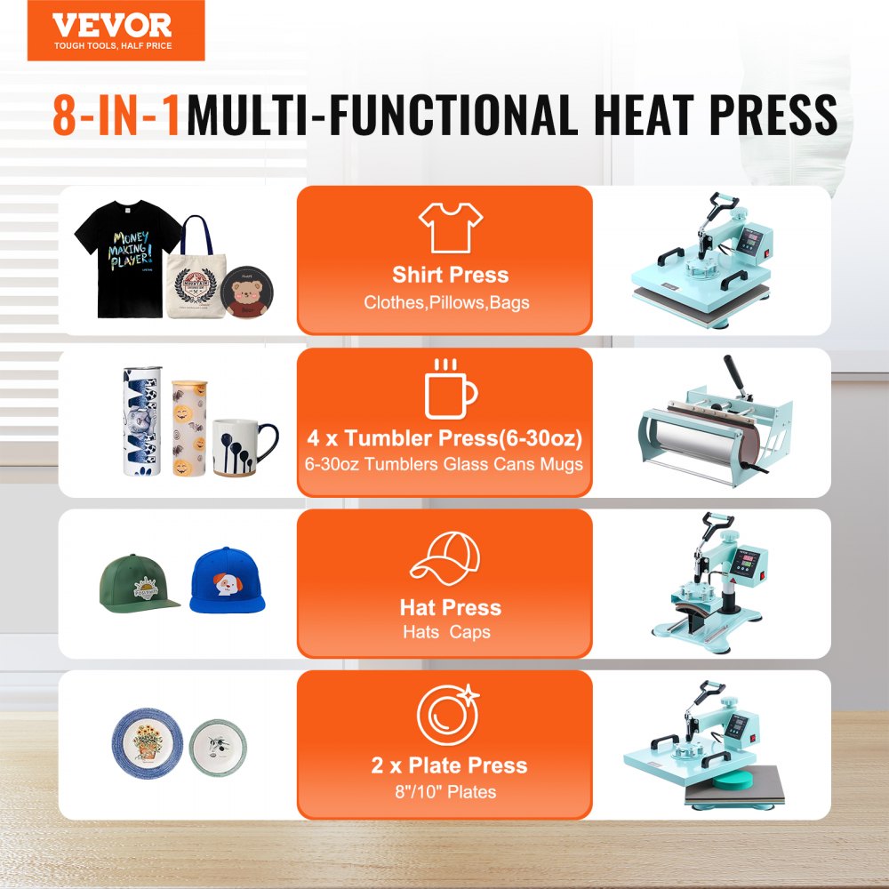 SJY-H15151M - 15x15" VEVOR T-Shirt Heat Press Machine for Professional Printing