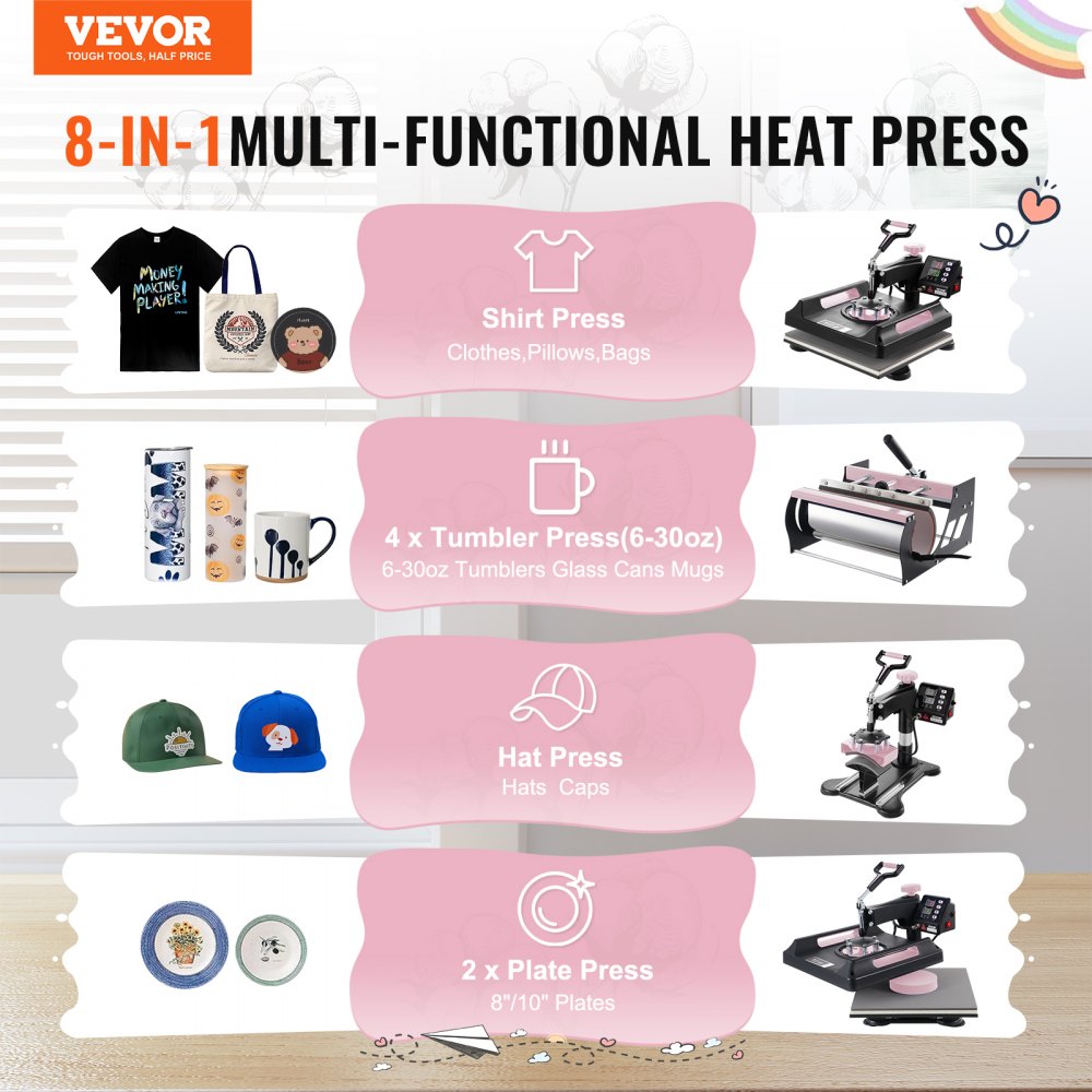SJY-H15151P - 8 in 1 Heat Press Machine for T-Shirts & More