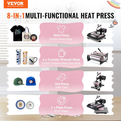 SJY-H15151P - 8 in 1 Heat Press Machine for T-Shirts & More