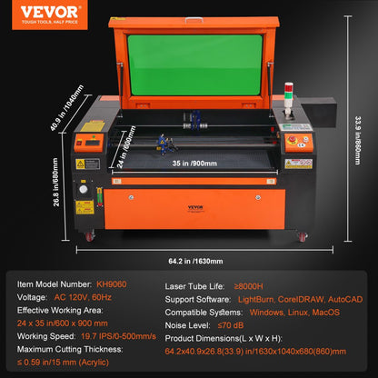 KH9060 - 100W CO2 Laser Engraver, 24"x35" Working Area, 19.7 IPS
