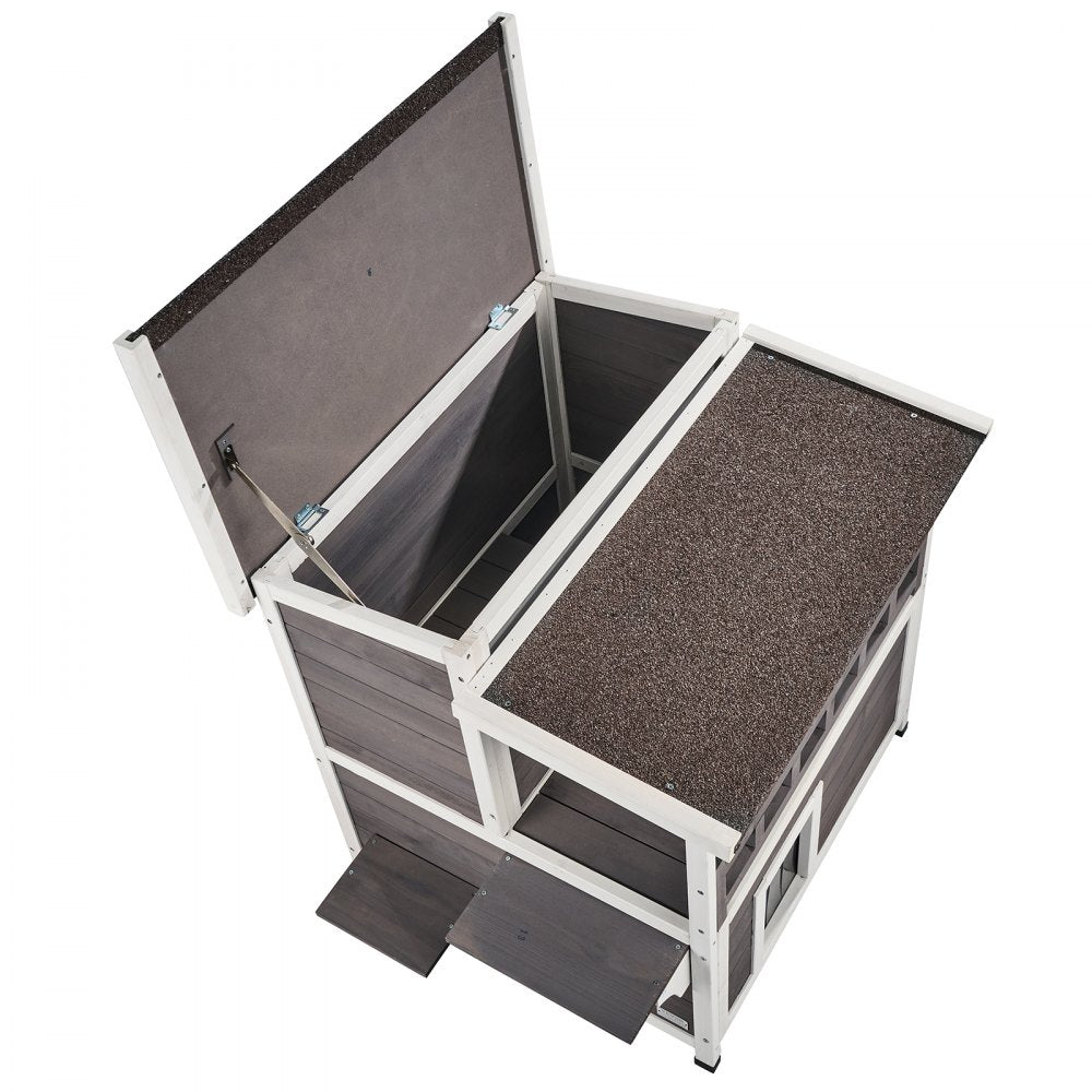 DUSCH2407 - 2-Story Wooden Cat House with Balcony & Waterproof Design