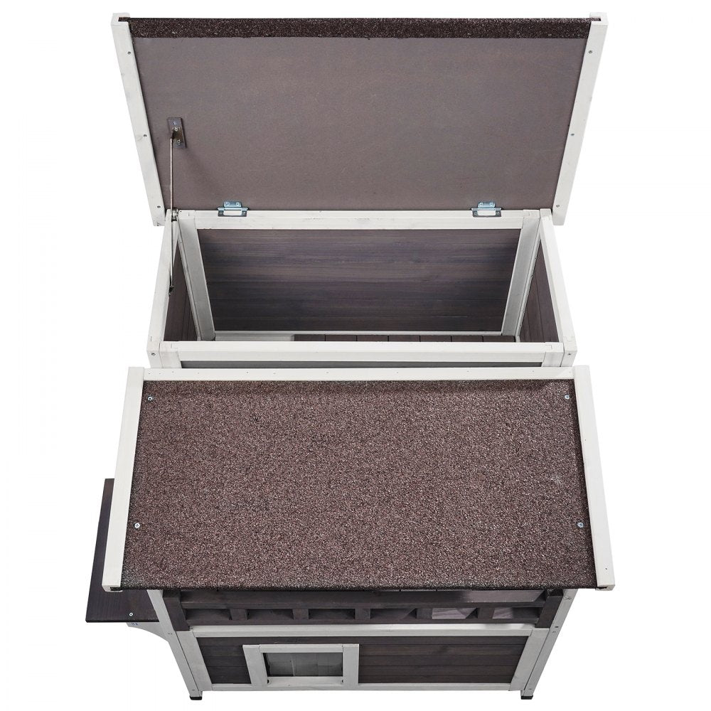 DUSCH2407 - 2-Story Wooden Cat House with Balcony & Waterproof Design