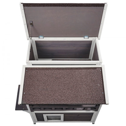 DUSCH2407 - 2-Story Wooden Cat House with Balcony & Waterproof Design