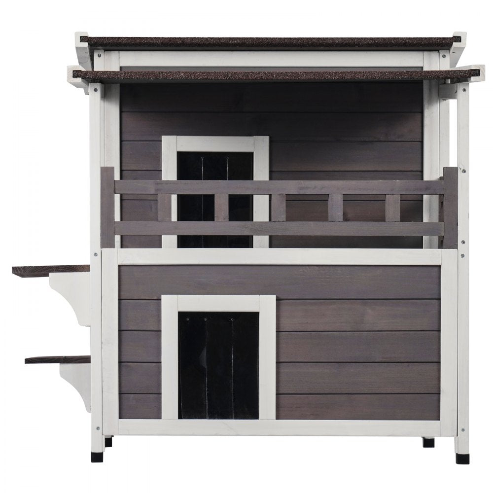 DUSCH2407 - 2-Story Wooden Cat House with Balcony & Waterproof Design