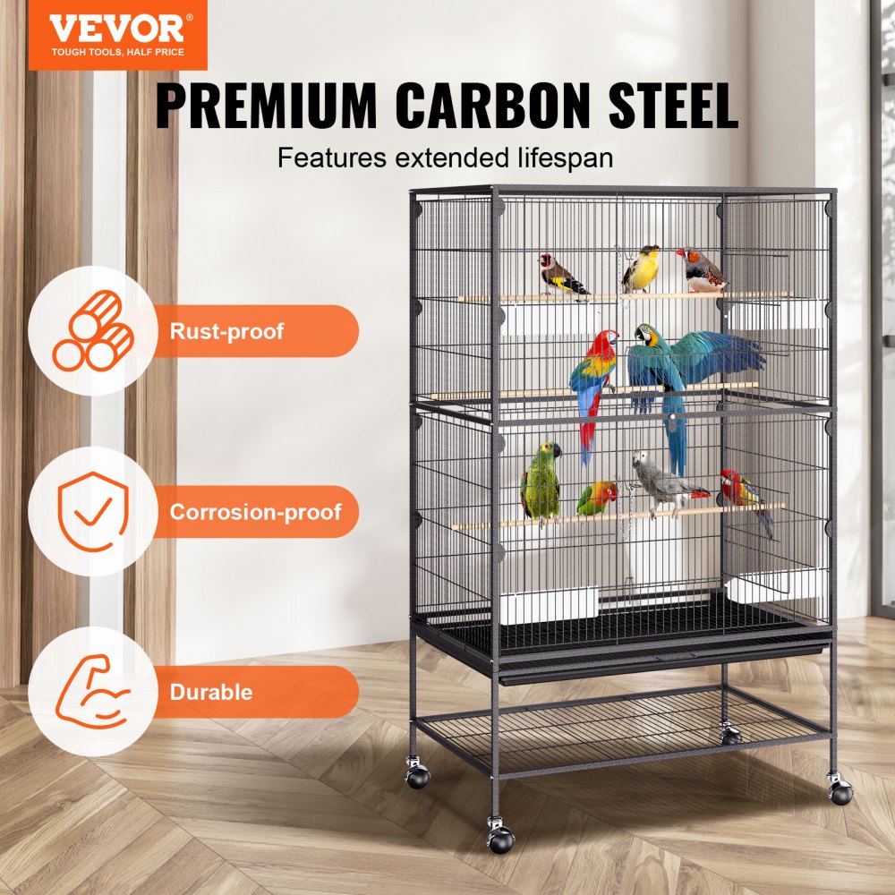 BSL-52YW - 52" Wrought Iron Bird Cage for Parrots and Macaws with Easy Setup