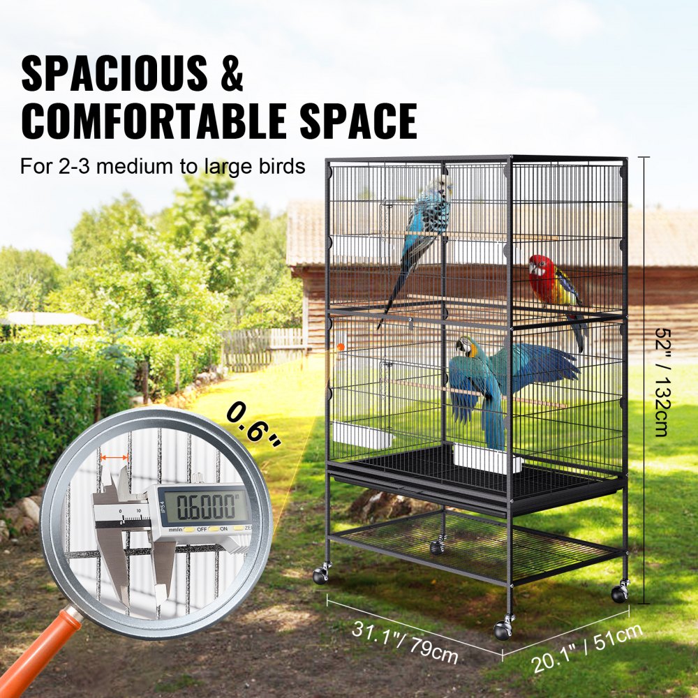 BSL-52YW - 52" Wrought Iron Bird Cage for Parrots and Macaws with Easy Setup