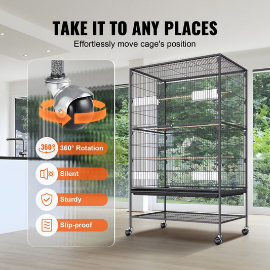 BSL-52YW - 52" Wrought Iron Bird Cage for Parrots and Macaws with Easy Setup