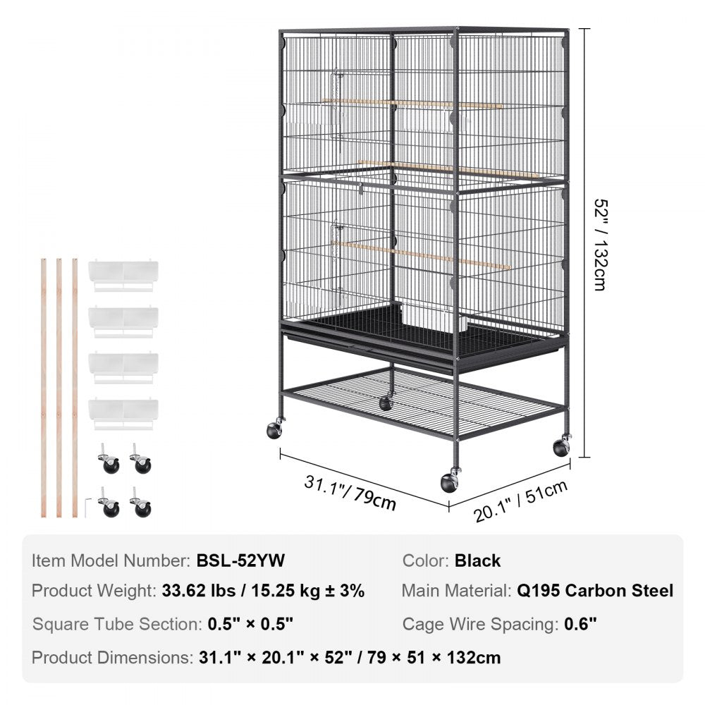 BSL-52YW - 52" Wrought Iron Bird Cage for Parrots and Macaws with Easy Setup