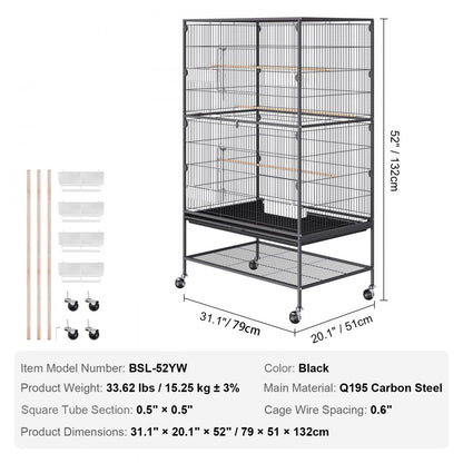 BSL-52YW - 52" Wrought Iron Bird Cage for Parrots and Macaws with Easy Setup