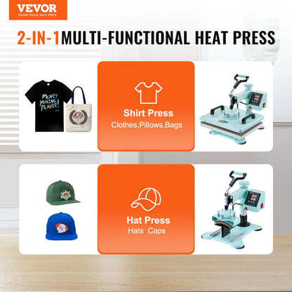 SJY-H12151M - 2-in-1 Heat Press Machine for T-Shirts & Hats