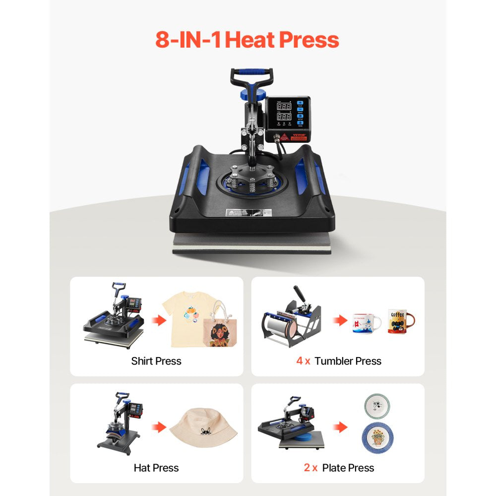ZHJ-38B - 8 In 1 15x15" Heat Press with Safety Features