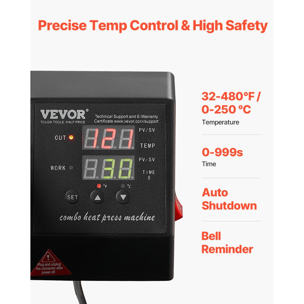 010458340979 - 15x15in VEVOR Heat Press 2-In-1 with Alarm & 360° Swing Design