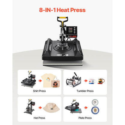 ZHJ-38B - 15" x 15" 8-in-1 Heat Press Machine with Dual-Screen Display