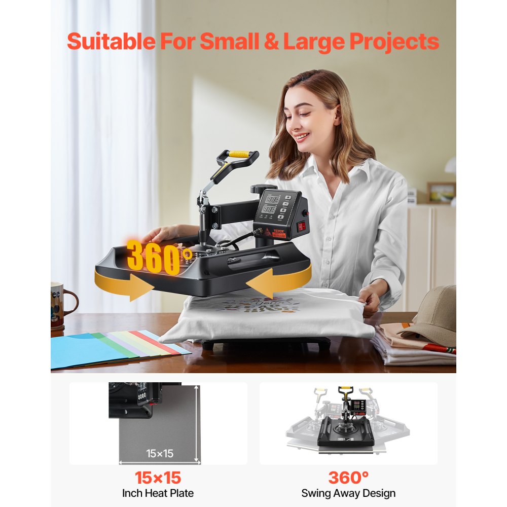 ZHJ-38B - 15" x 15" 8-in-1 Heat Press Machine with Dual-Screen Display