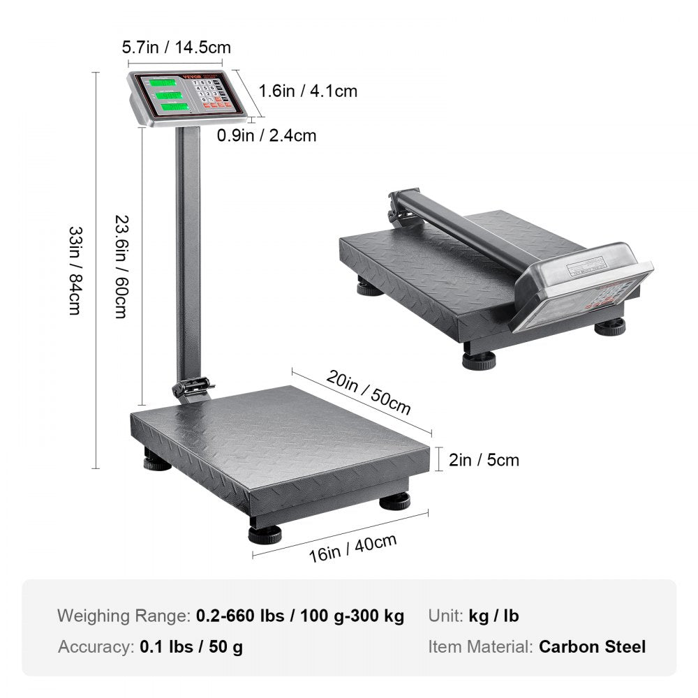 VVYTSYSC - 660 lbs Digital Platform Scale with LED Display & 0.1 lb Accuracy