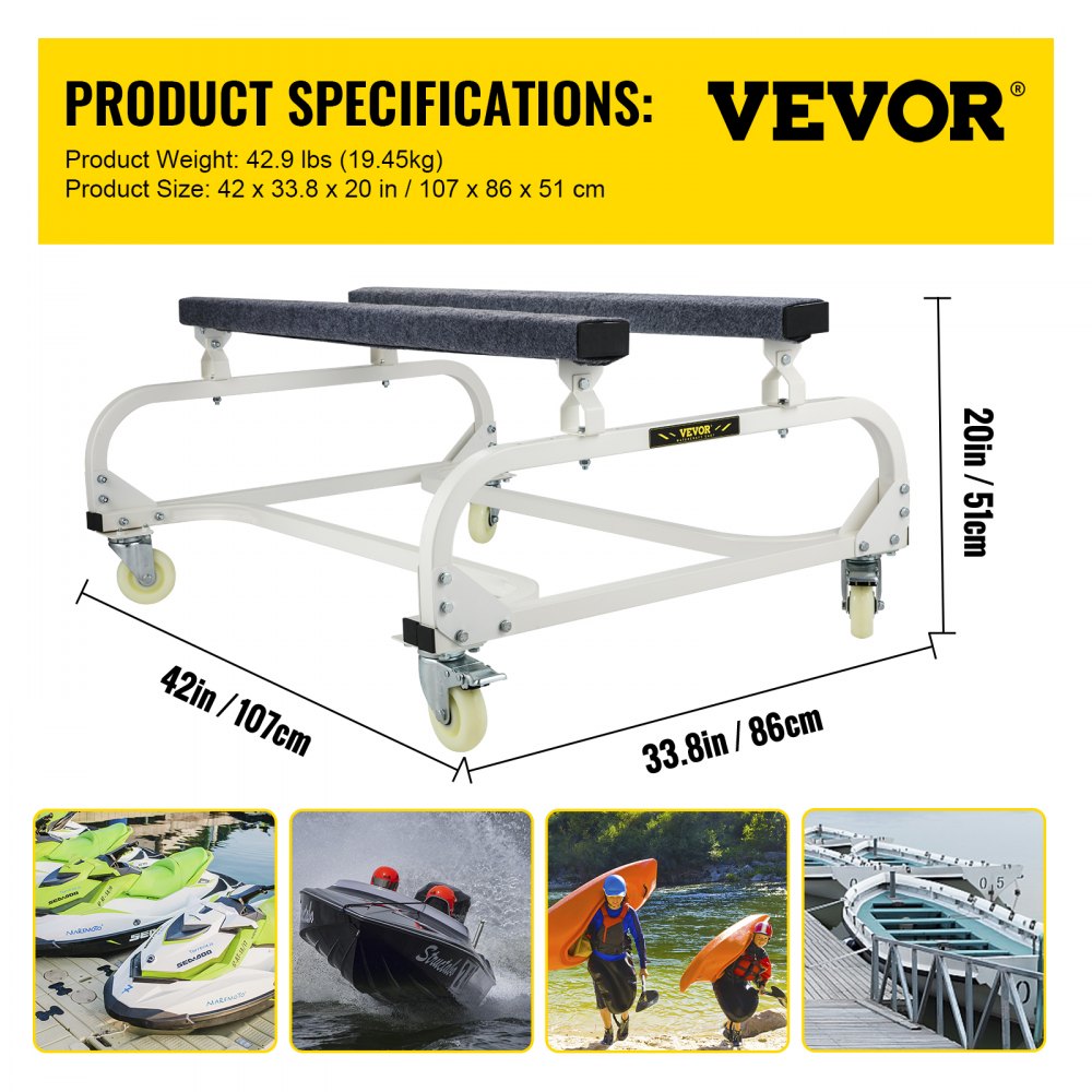 VV-CS-T344819 - 1000 LBS Jet Ski Dolly with Adjustable Carpeted Bunks