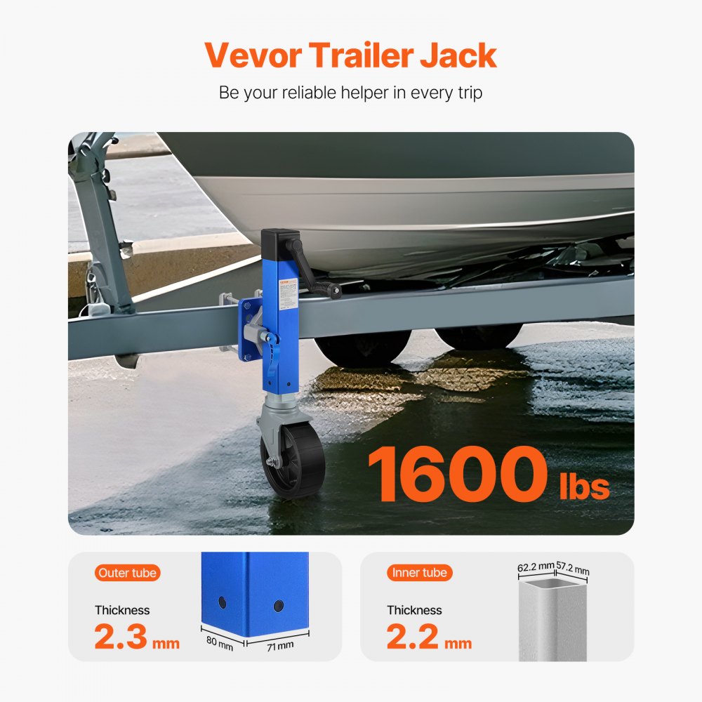 LVT - 1600 lbs Heavy-Duty Aluminum Trailer Jack with PP Wheel