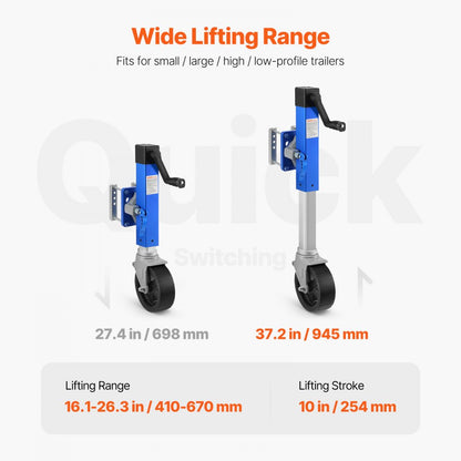 LVT - 1600 lbs Heavy-Duty Aluminum Trailer Jack with PP Wheel
