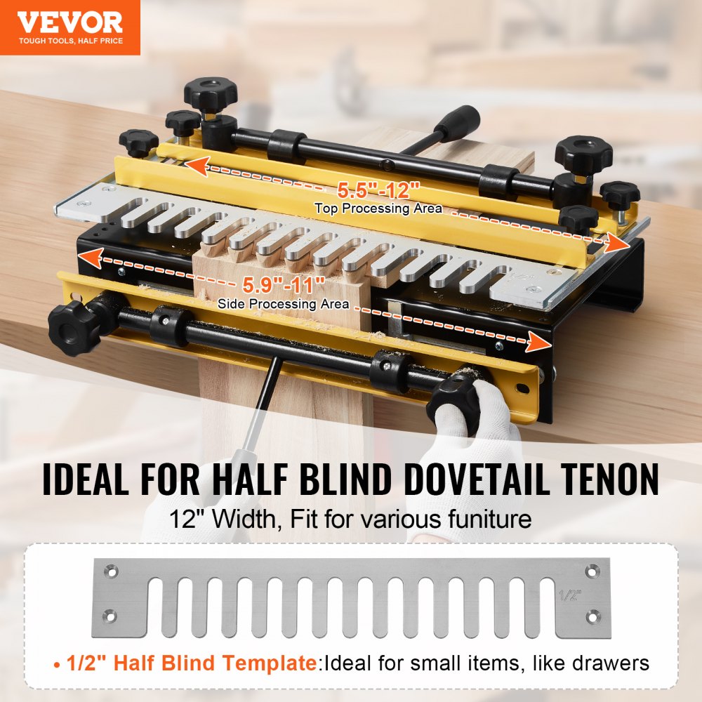 28104-1 - VEVOR Aluminum Dovetail Jig for 1/2" Router, 5.5"-12" Width