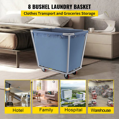 YWQXB-8BUBLUE - Durable 8-Bushel Blue Laundry Cart with Stainless Steel Frame