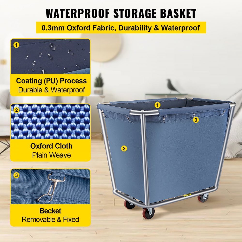 YWQXB-8BUBLUE - Durable 8-Bushel Blue Laundry Cart with Stainless Steel Frame