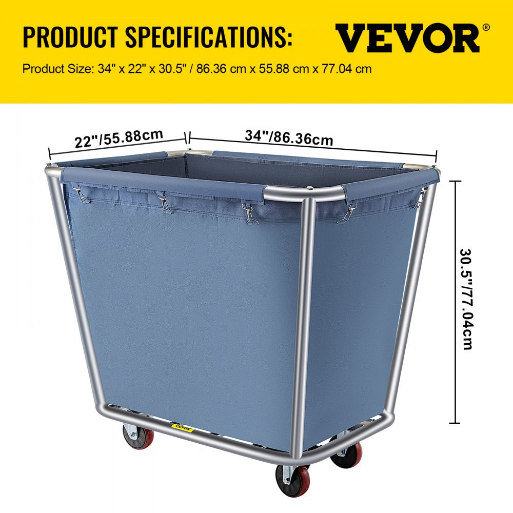 YWQXB-8BUBLUE - Durable 8-Bushel Blue Laundry Cart with Stainless Steel Frame