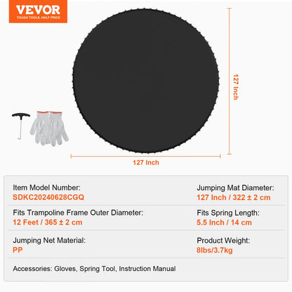 SDKC20240628CGQ - Durable 12ft Trampoline Mat with 72 V-Rings, UV Protection