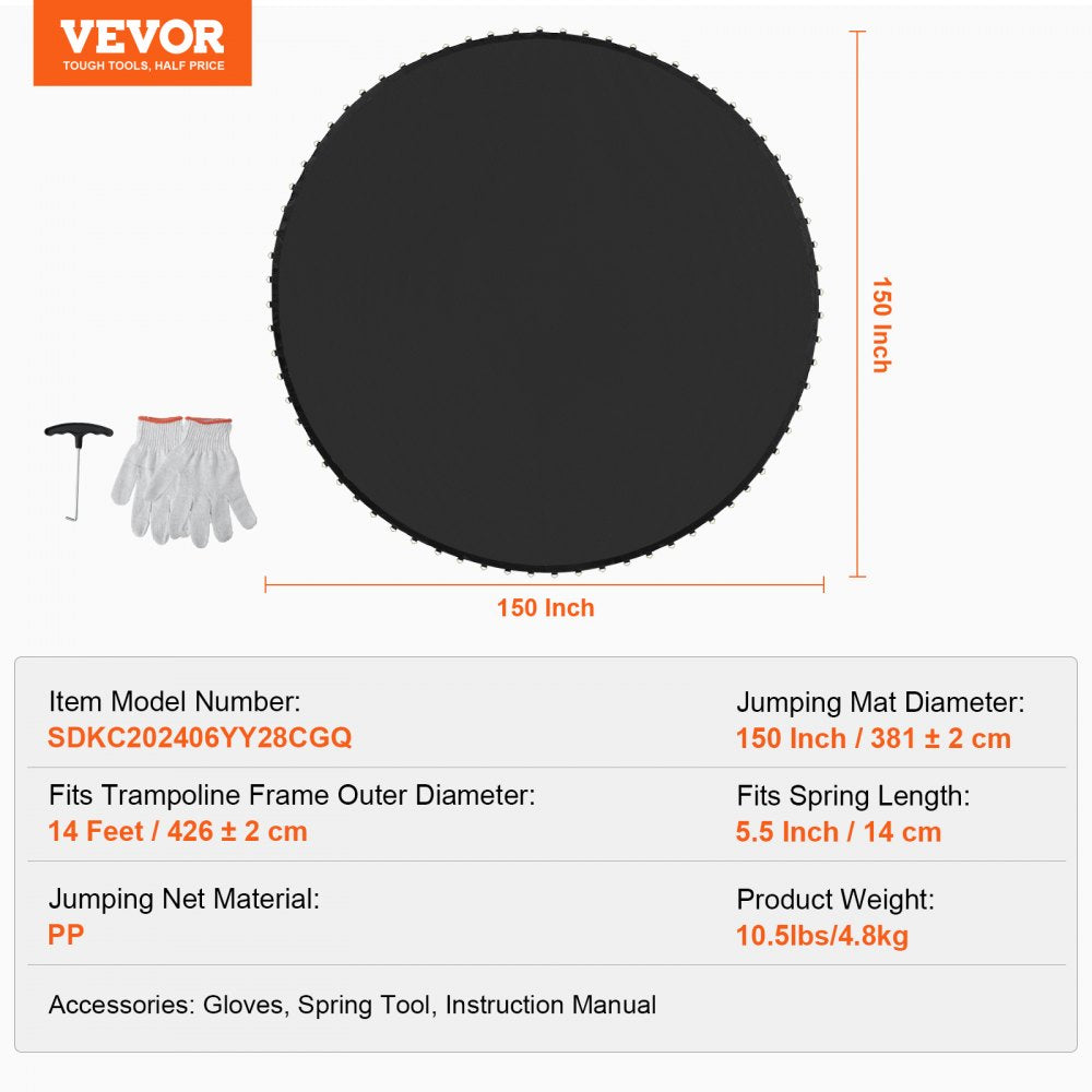 SDKC202406YY28CGQ - 14ft Round Trampoline Mat with 72 V-Rings, Durable PP