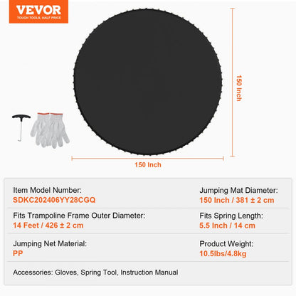 SDKC202406YY28CGQ - 14ft Round Trampoline Mat with 72 V-Rings, Durable PP