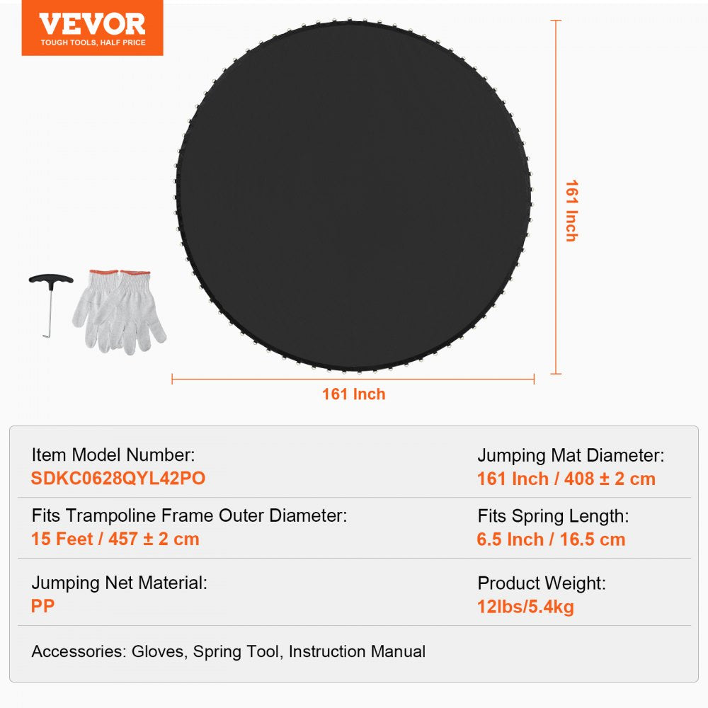 SDKC0628QYL42PO - 15ft Durable Trampoline Mat with 96 V-Rings, UV Protection