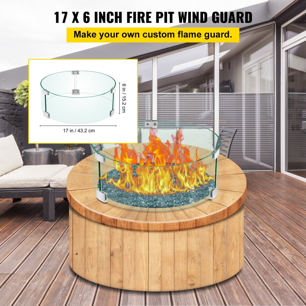 VV-FPWG-Y-17*6 - Durable Glass Fire Pit Wind Guard for Patio Protection