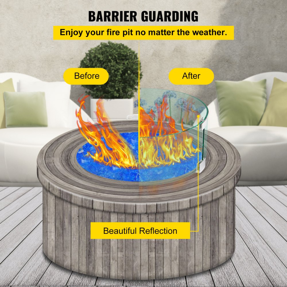 VV-FPWG-Y-17*6 - Durable Glass Fire Pit Wind Guard for Patio Protection