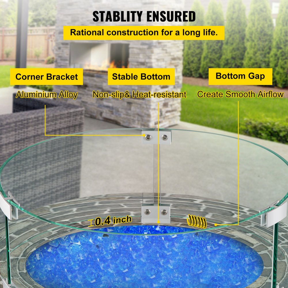 VV-FPWG-Y-17*6 - Durable Glass Fire Pit Wind Guard for Patio Protection