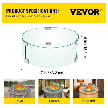 VV-FPWG-Y-17*6 - Durable Glass Fire Pit Wind Guard for Patio Protection
