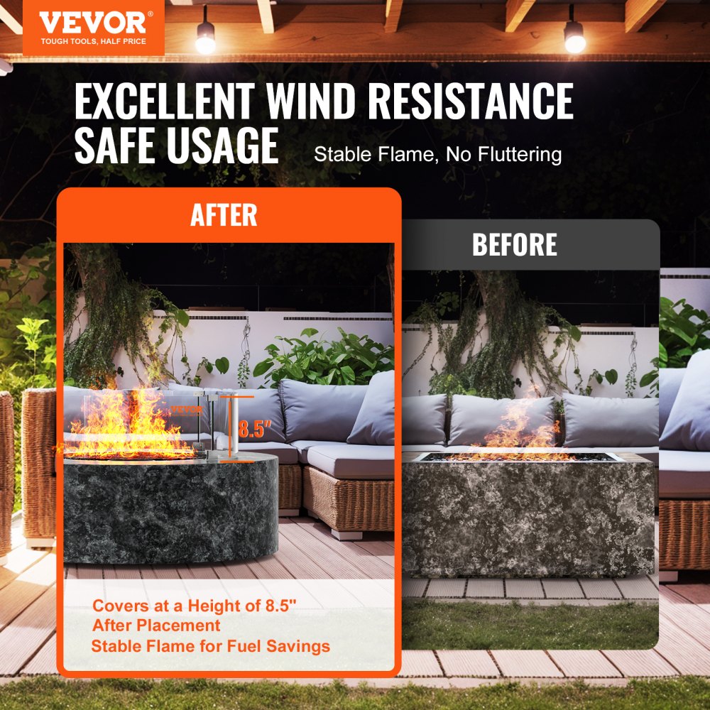VV-FPWG-Y-23*8 - 23x8" Tempered Glass Fire Pit Wind Guard