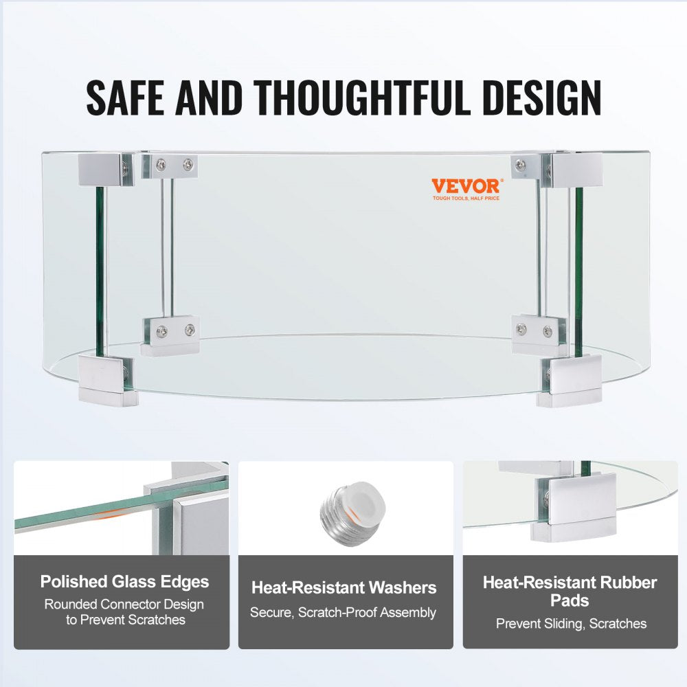 VV-FPWG-Y-26*6 - Durable Glass Wind Guard for Fire Pit, Reduces Breeze