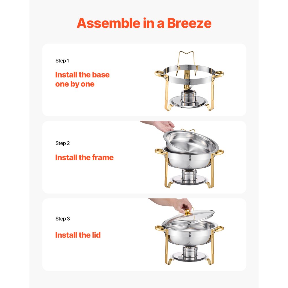 HZ-831B - Elegant 5 Qt Stainless Steel Chafing Dish Set for 4
