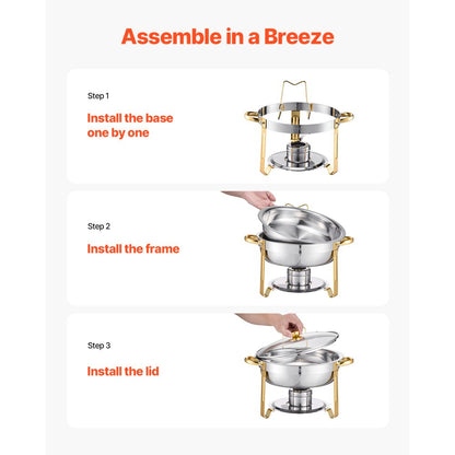 HZ-831B - Elegant 5 Qt Stainless Steel Chafing Dish Set for 4